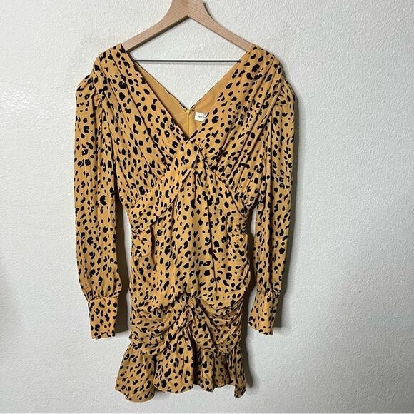 Nicholas Gathered Frill Silk Dress Ruffle Mini Cheetah Womens Size 10 - Picture 7 of 13